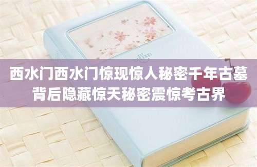 西水门西水门惊现惊人秘密千年古墓背后隐藏惊天秘密震惊考古界