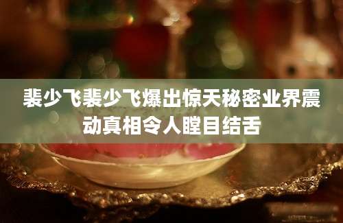 裴少飞裴少飞爆出惊天秘密业界震动真相令人瞠目结舌